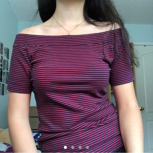 OFF THE SHOULDER RED/NAVY STRIPED TOP - Picture 1 of 3